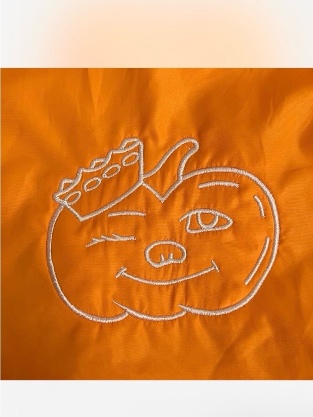 Winking Pumpkin Embroidered Hooded Jacket Bright Orange Lined with Pockets Large